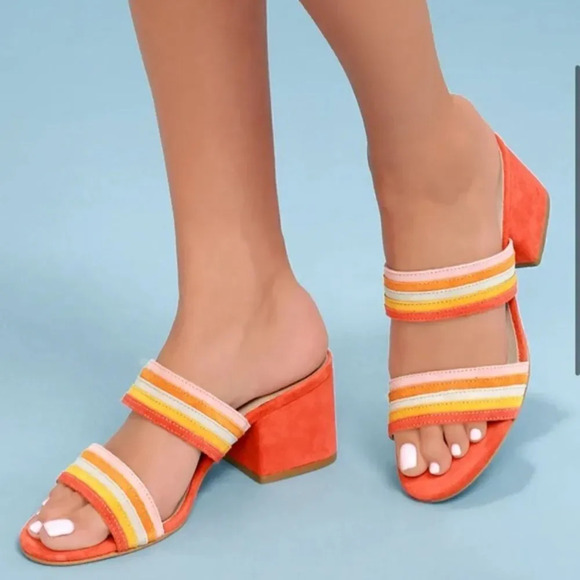 MATISSE Bonita Fire Orange Suede Leather Mules - Picture 1 of 5